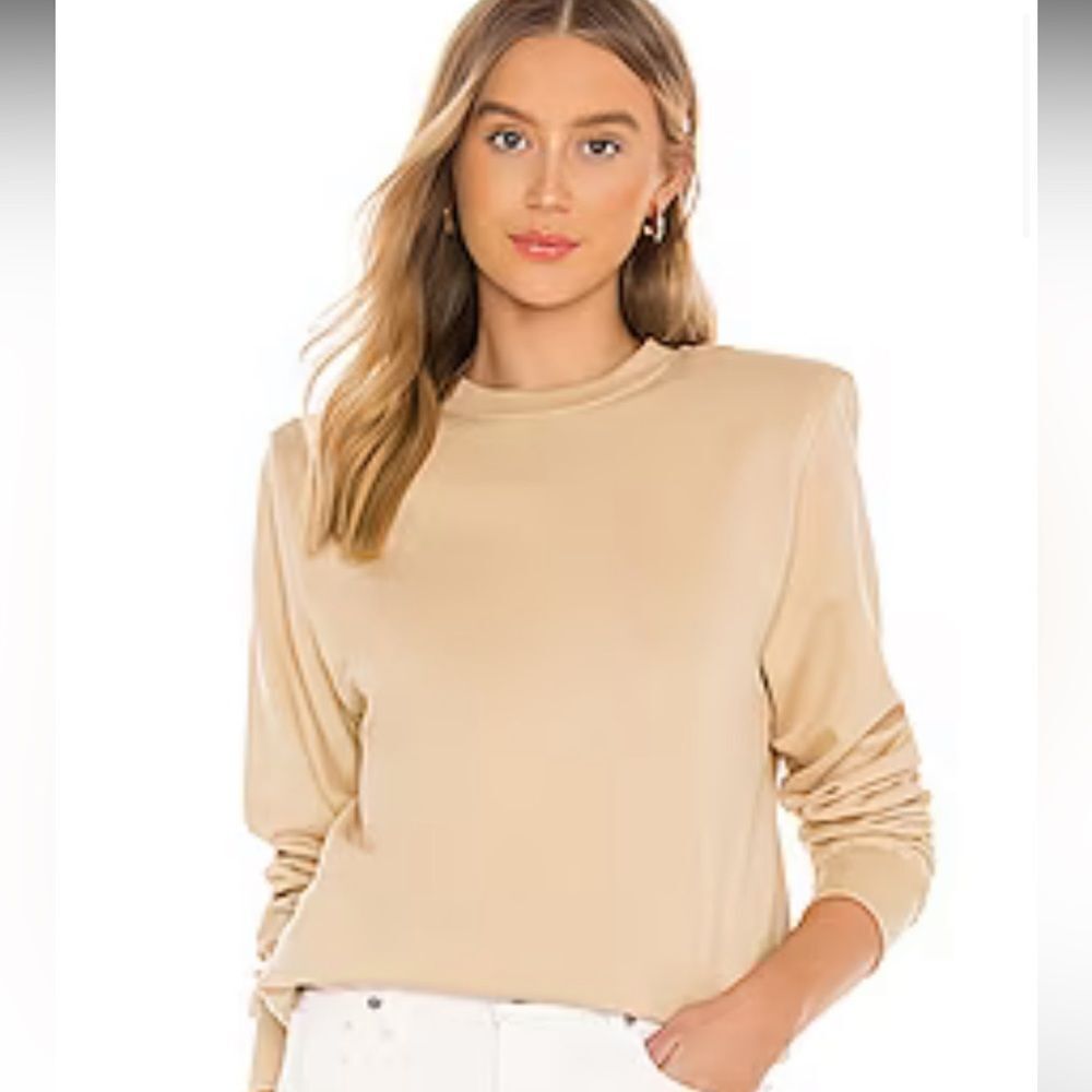 Parentezi Crew Neck Sweatshirt Removable Shoulder Pads in Caramel